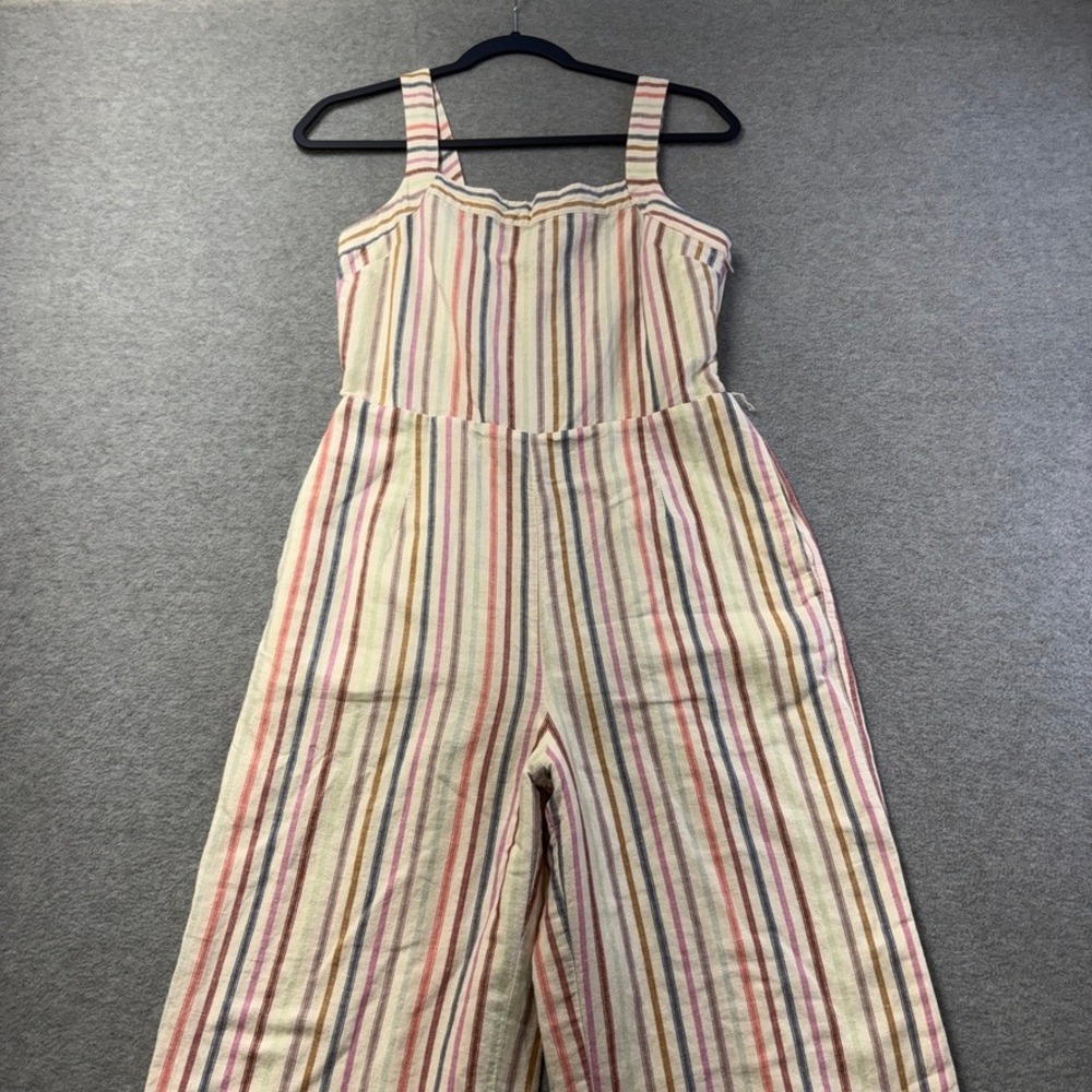 Gap Multi Stripe Linen Blend Apron Neck Jumpsuit Womens 4 Wide Leg Linen Blend